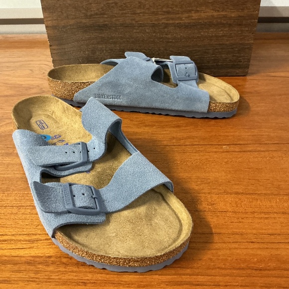Birkenstock Men Arizona Blue Suede Slide Sandals Size 10 - Picture 1 of 8